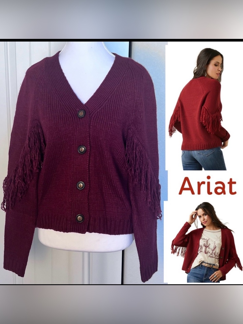 Ariat Fringe Red Rock Rogue Burgundy Cardigan Sz Small NWOT